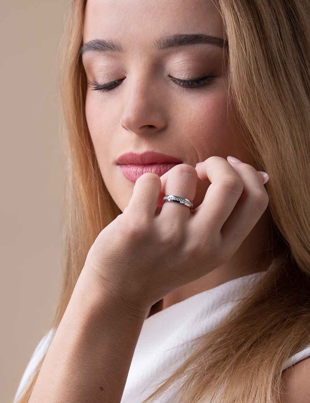 D.Bachet A Way to Love women's band, with white diamonds, handmade, ethical French jewelry.