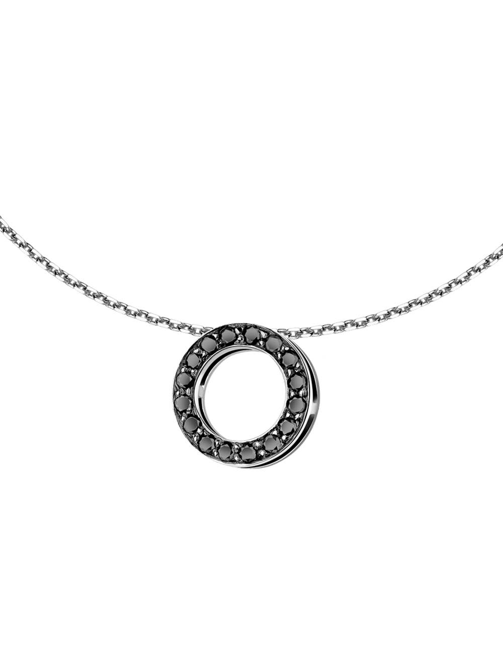 Women's Circle Necklace, a gift for yourself or others, modern and unique, in 750 white gold and black diamonds.