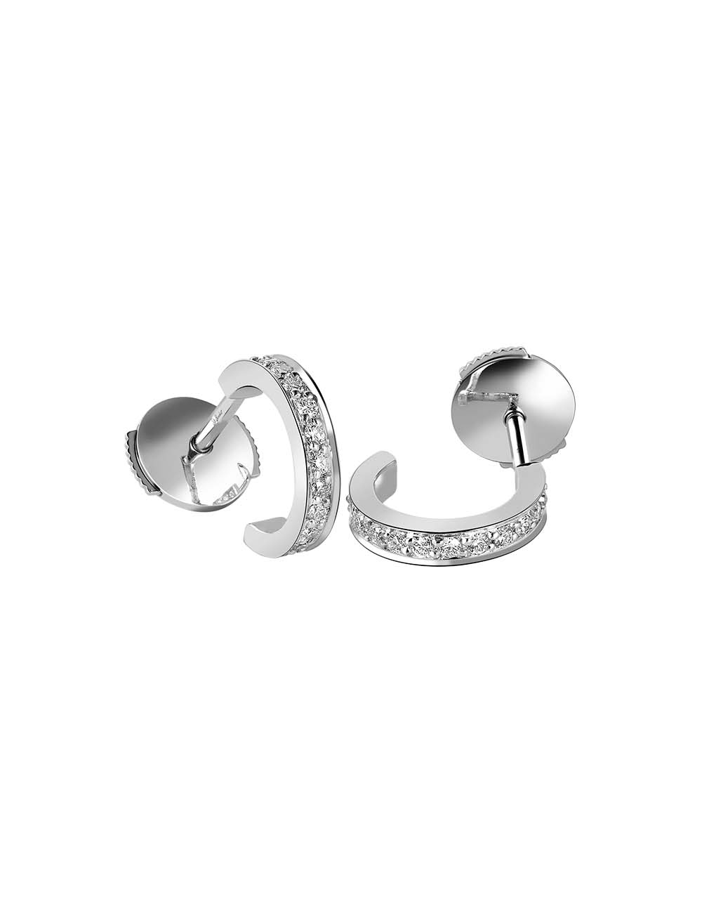 D.Bachet Half Hoop Earrings in gold with diamonds, symbolizing love and elegance.