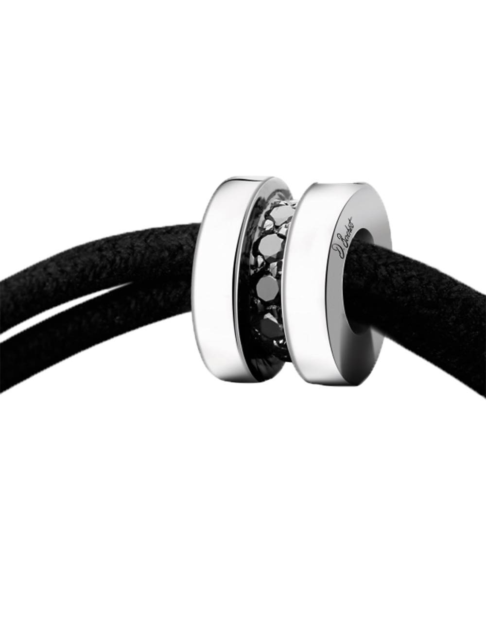 Jewelry gift : men's bracelet on an adjustable black cord, in white gold 18k and black diamonds