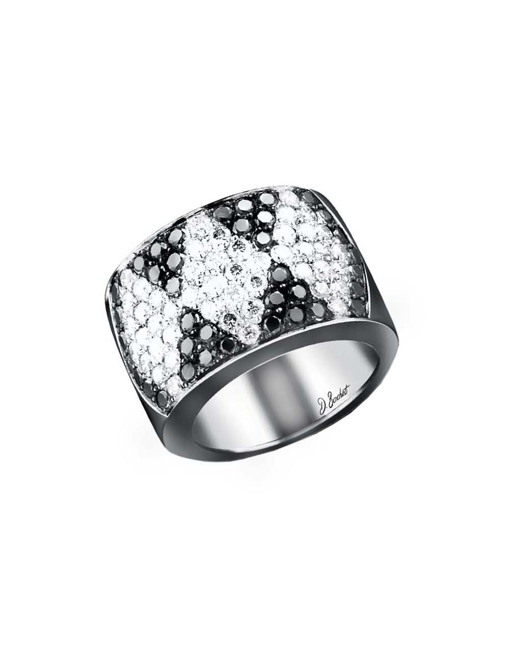 Elegant ring from the Charleston line, blending white and black diamonds, symbol of French sophistication and ethics.
