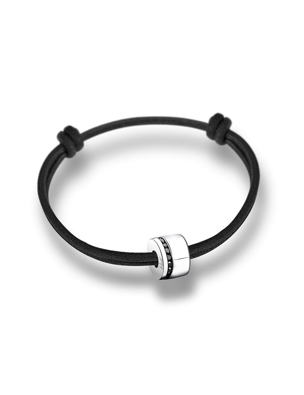 Modern bracelet for men in white gold 18k and an offset line of black diamonds easily adjustable