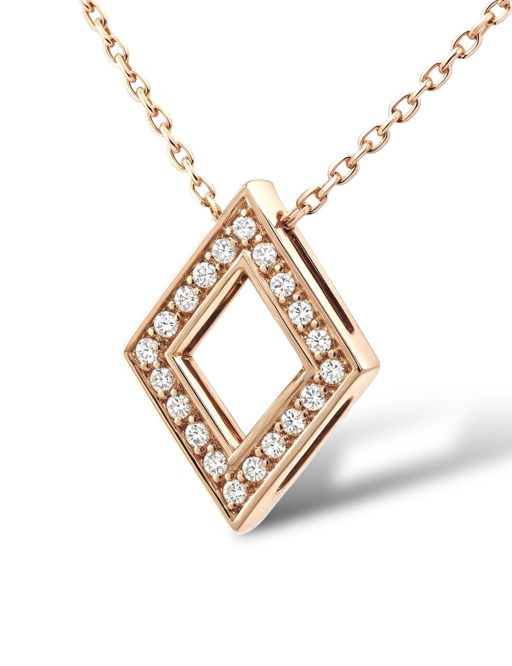 Raffiné et moderne, le pendentif DayLight Losange de D.Bachet en or rose et diamants blancs ajoute de l'élégance.