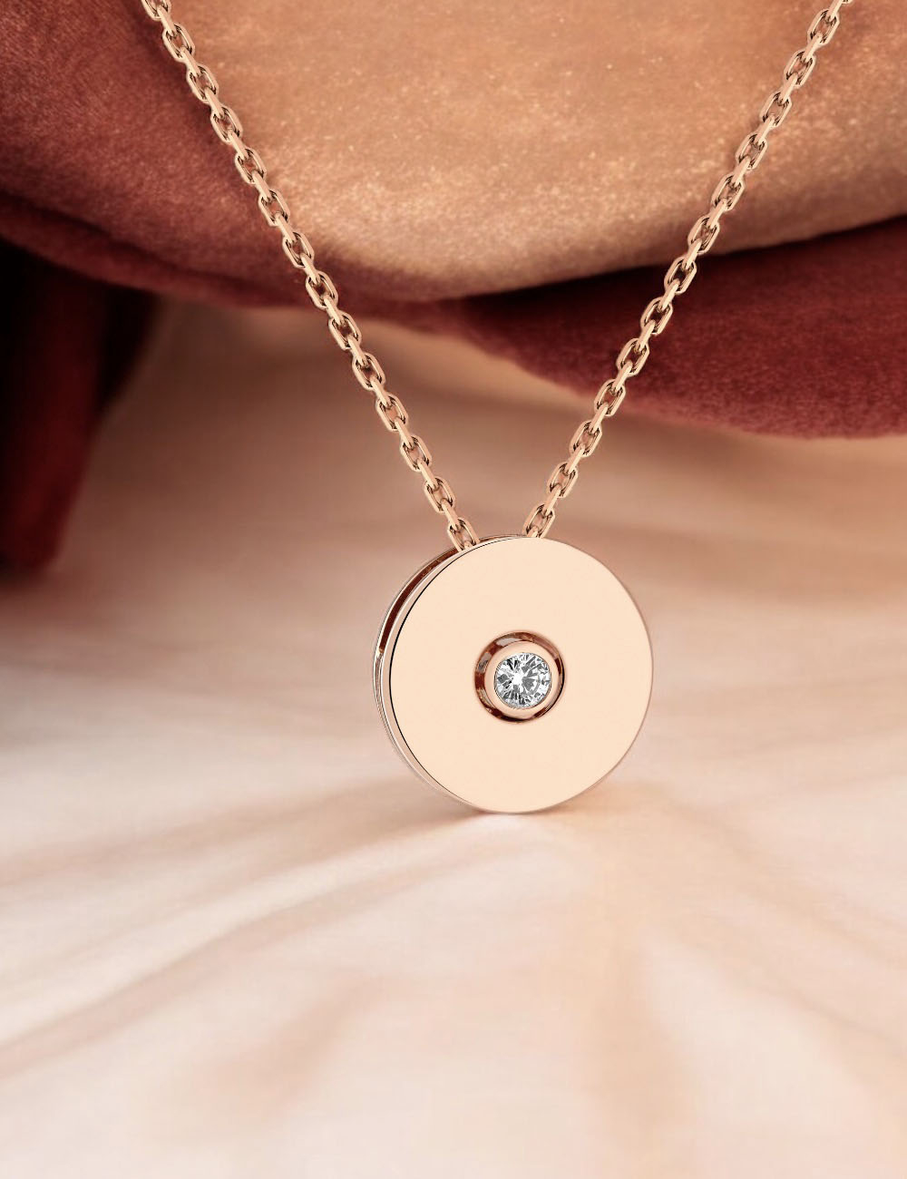 Luxury rose gold necklace for women with white diamonds, featuring a flower of life design for timeless elegance.