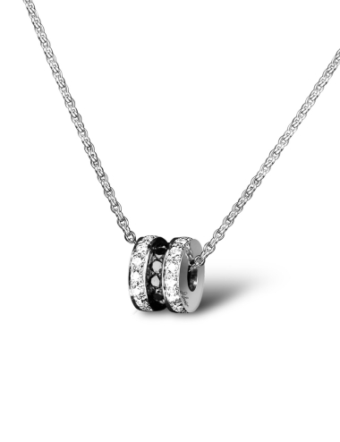 Scroll in Love white gold pendant with contrasting black & white diamonds.