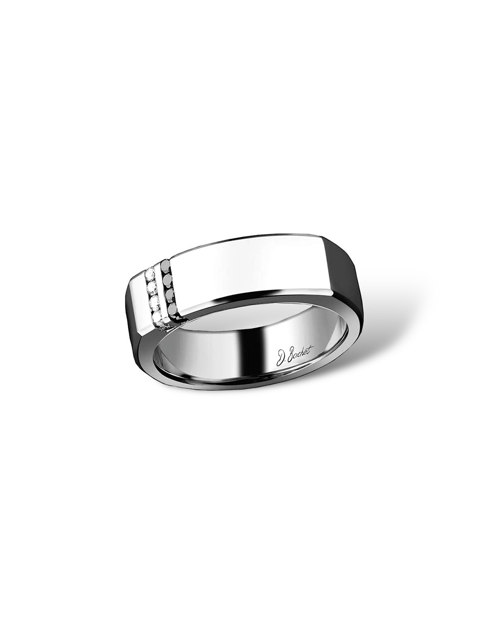 Bague 'Dynamik' pour homme, mêlant diamants noirs et blancs pour un style distinctif et moderne.