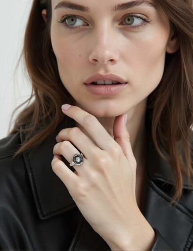 Allure ring in platinum, set with black and white diamonds. A modern symbol of elegance and timeless luxury.