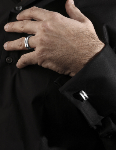 White gold 18k cufflinks with black diamonds, luxury design for a bold style.