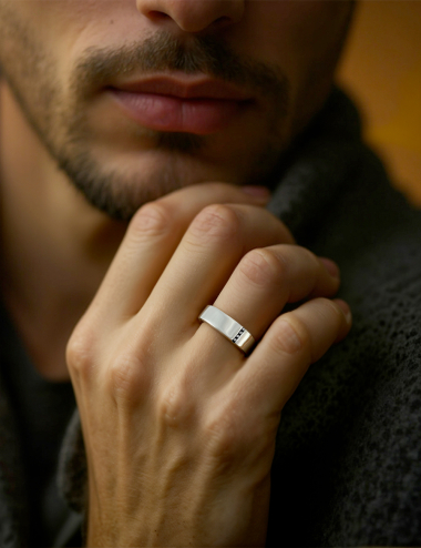 Men's platinum and black diamond signet ring, Spirit model, handcrafted in France – D.Bachet.